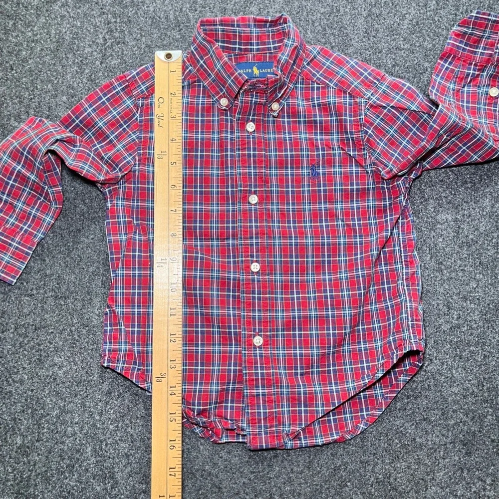 Ralph Lauren Button Down Shirt Toddler 2T Red Plaid Long Sleeve Polo